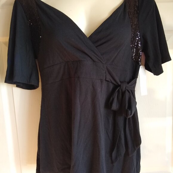 RGL New York black v neck shirt with sequences - Picture 1 of 6